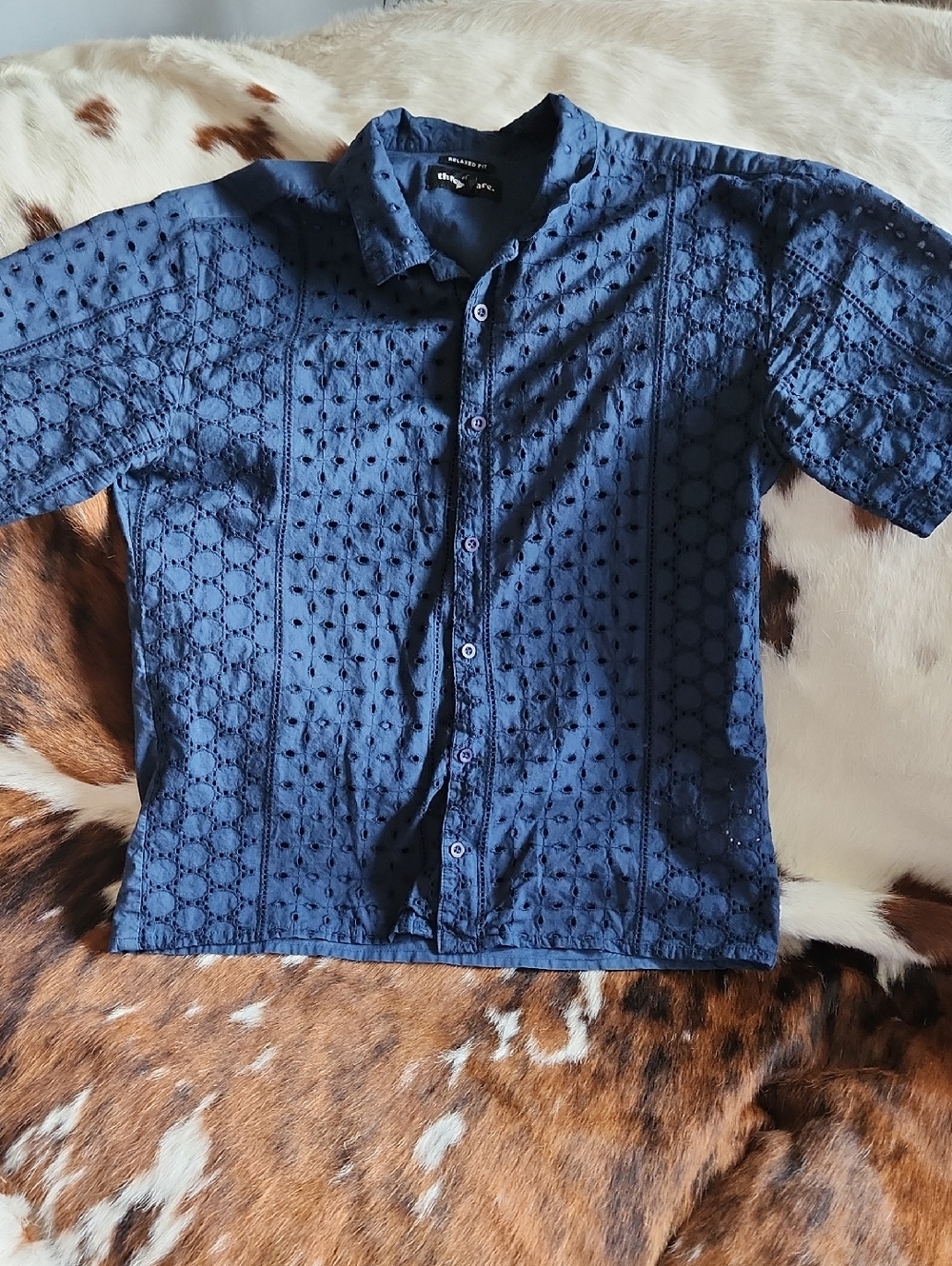 threadbare Navy Blue Eyelet Button-Up Shirt Sz MED